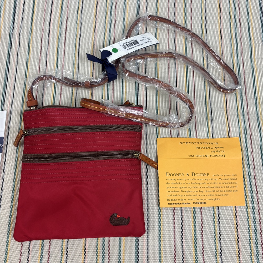 Dooney & Bourke Crossbody Bag Womens Small Red Nylon Triple Zip North/South NEW